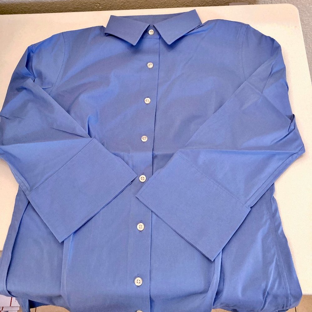 NEW Lands End 3/4 Slv Stretch Button Down Shirt 4 NWT China Blue - Picture 2 of 10